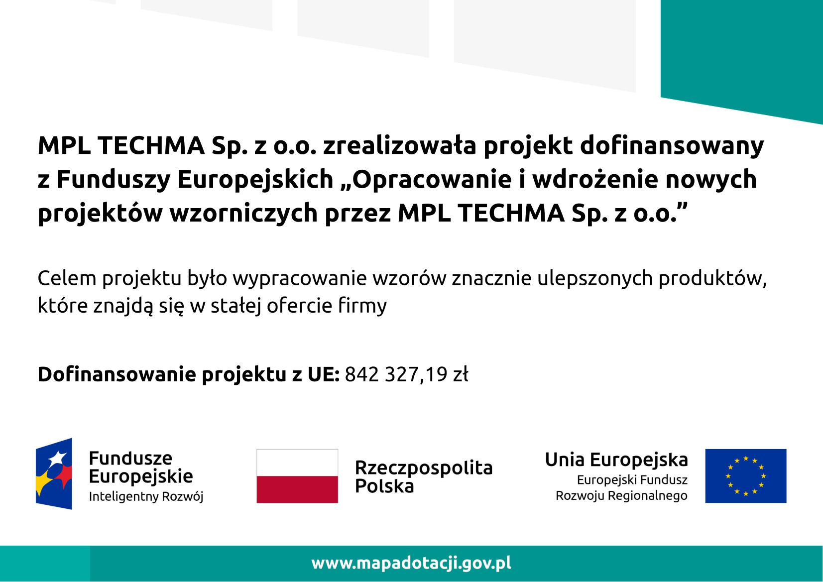 Plakat informacyjny po zrealizowanym projekcie unijnym, poddziałanie 2.3.5